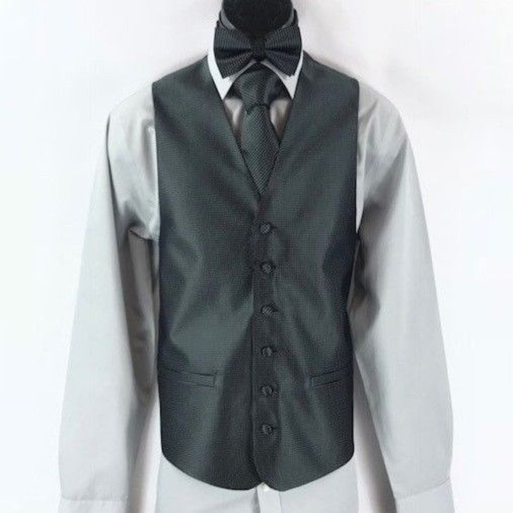 Men's 4 Piece Tuxedo Formal Vest Set Black Silver